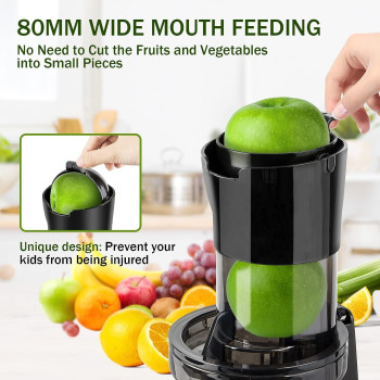 Keenray Juicer Machine, Masticating Slow Juicer for Whole Fruits and Vegetables, Cold Press Juicer with Wide Mouth 80MM