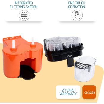 Clikon 2 in 1 Citrus Juicer with Dual Squeezer Technology, One Touch Operation, Built-in Citrus Slicer, 90 Watts, 2 Years Warranty, Orange and Black - CK2258