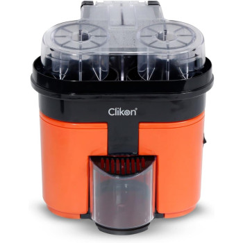 Clikon 2 in 1 Citrus Juicer with Dual Squeezer Technology, One Touch Operation, Built-in Citrus Slicer, 90 Watts, 2 Years Warranty, Orange and Black - CK2258