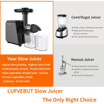Juicer Machine, Cold Press Juicer Extractor with Overheating Protection, Masticating Slow Juicer for Fruits and Vegetables, Easy to Assemble and Clean Juicer, BPA Free