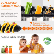 Juicer Machine, Cold Press Juicer Extractor with Overheating Protection, Masticating Slow Juicer for Fruits and Vegetables, Easy to Assemble and Clean Juicer, BPA Free