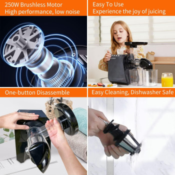 Juicer Machine, Cold Press Juicer Extractor with Overheating Protection, Masticating Slow Juicer for Fruits and Vegetables, Easy to Assemble and Clean Juicer, BPA Free