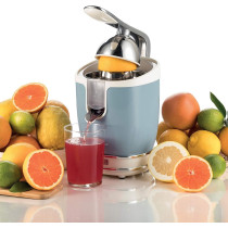 Ariete Vintage Electric Citrus Juicer 600ML, 85W, with Pressure Lever Metal body, 2 Cone Sizes, Non Drip Spout, Silent Motor, for Orange, Lemon and More, Blue - ART413/05