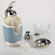 Ariete Vintage Electric Citrus Juicer 600ML, 85W, with Pressure Lever Metal body, 2 Cone Sizes, Non Drip Spout, Silent Motor, for Orange, Lemon and More, Blue - ART413/05