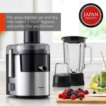 Panasonic 3-In-1 Juicer Extractor/ Blender/ Grinder, 800W, MJ-DJ31, With Durable Metal Spinner, Glass Blender Jug And Mill, 1 Year Warranty