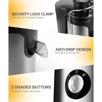 Juicer Machines, Juicer, Large 3 Inch Feed Chute for Whole Fruits and Vegetables, Faster with Dual Speed, Juice Residue Separation, Easy to Use/Clean, Anti-Drip, 600W, 3.5 Veg, BPA Free, (Silver 1)