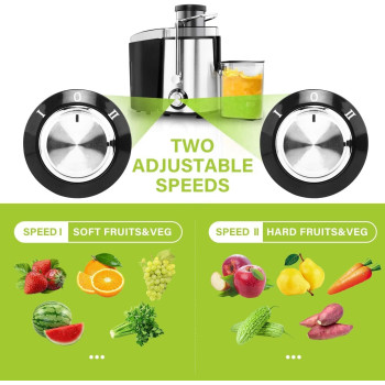 Juicer Machines, Juicer, Large 3 Inch Feed Chute for Whole Fruits and Vegetables, Faster with Dual Speed, Juice Residue Separation, Easy to Use/Clean, Anti-Drip, 600W, 3.5 Veg, BPA Free, (Silver 1)