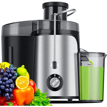 Juicer Machines, Juicer, Large 3 Inch Feed Chute for Whole Fruits and Vegetables, Faster with Dual Speed, Juice Residue Separation, Easy to Use/Clean, Anti-Drip, 600W, 3.5 Veg, BPA Free, (Silver 1)