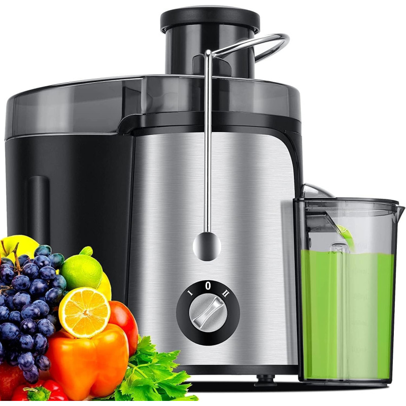 Juicer Machines, Juicer, Large 3 Inch Feed Chute for Whole Fruits and Vegetables, Faster with Dual Speed, Juice Residue Separation, Easy to Use/Clean, Anti-Drip, 600W, 3.5 Veg, BPA Free, (Silver 1)