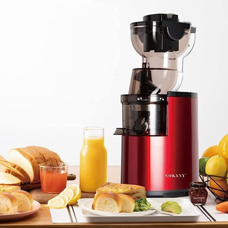SOKANY SK-25 300W Slow Masticating Juicer, Big 80mm Chute, Juice Jug, Pulp Container, BPA-Free, Easy to Clean, Whole Slow Juicer for Fruits and Vegetables, Red