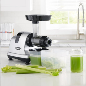 Omega Medical Medium Masticating Juicer, Cold Press Juicer Machine For Celery with Adjustable Dial, 200-Watts, Silver - MM900HDS
