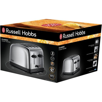 Russell Hobbs Classic Stainless Steel 4 Slice Bread Toaster with High Lift & Wide Slots, Integrated cord storage, 23340-Silver