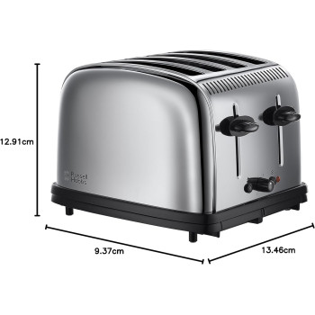 Russell Hobbs Classic Stainless Steel 4 Slice Bread Toaster with High Lift & Wide Slots, Integrated cord storage, 23340-Silver