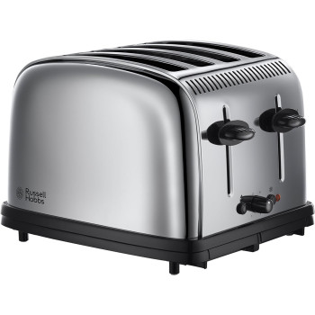 Russell Hobbs Classic Stainless Steel 4 Slice Bread Toaster with High Lift & Wide Slots, Integrated cord storage, 23340-Silver