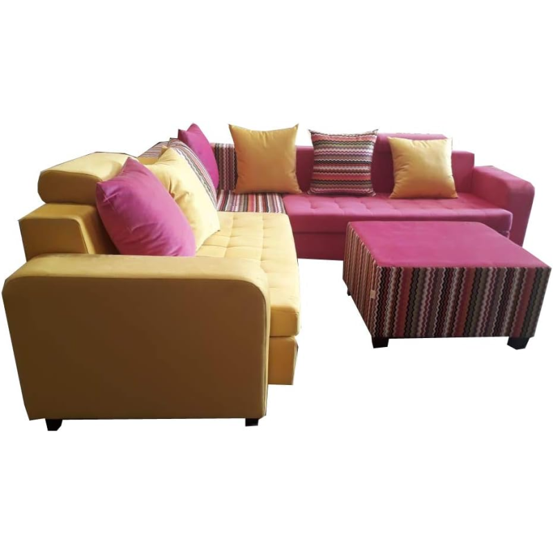 Living Room- Corner Sofa Set-Double Coloure -With Pillows-Table