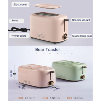 Bear 2 Slice Small Toaster Warmer With Dust Cover - 650W