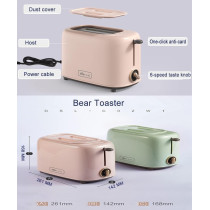 Bear 2 Slice Small Toaster Warmer With Dust Cover - 650W