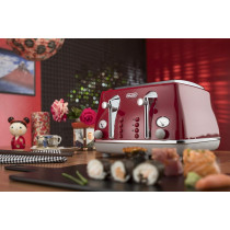 De'Longhi Icona Capitals Red Vintage Style 4 Slice Toaster, 6 Browning Levels, 4 Extra Wide Bread Slots, Defrost and Reheat Functions, Removable Crumb Tray, CTOC4003R