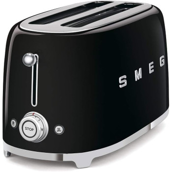 Smeg 4-Slice Retro Style Toaster 1500W, Black, 1 Year Warranty - TSF02BLUK