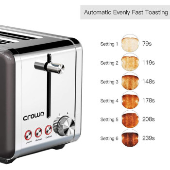 Crownline 2 Slices Stainless Steel Toaster 2-Slice Bread Toaster Black Min 1 year manufacturer warranty, TR-202