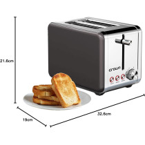 Crownline 2 Slices Stainless Steel Toaster 2-Slice Bread Toaster Black Min 1 year manufacturer warranty, TR-202