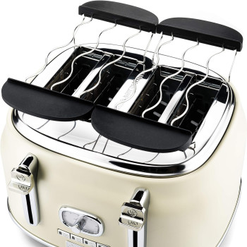 Westinghouse Retro 4-Slice Toaster - Six Adjustable Browning Levels - With Self Centering Function & Crumb Tray - Including Warm Rack For Bread, Bagels, Sandwiches & Croissants - White