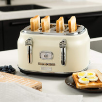 Westinghouse Retro 4-Slice Toaster - Six Adjustable Browning Levels - With Self Centering Function & Crumb Tray - Including Warm Rack For Bread, Bagels, Sandwiches & Croissants - White