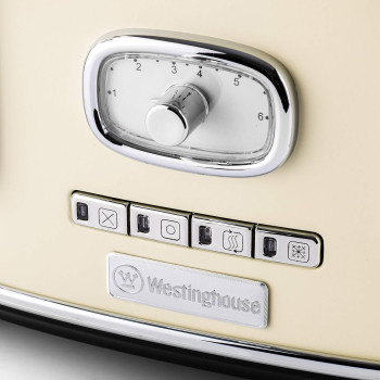 Westinghouse Retro 4-Slice Toaster - Six Adjustable Browning Levels - With Self Centering Function & Crumb Tray - Including Warm Rack For Bread, Bagels, Sandwiches & Croissants - White