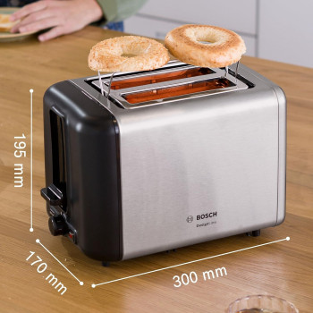 Bosch DesignLine Stainless Steel Toaster, Two Slice, Silver - TAT3P420GB