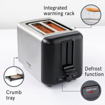 Bosch DesignLine Stainless Steel Toaster, Two Slice, Silver - TAT3P420GB