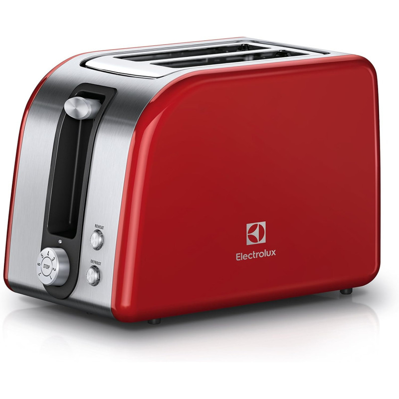 Electrolux EAT7700 2-Slice Toaster 850W red metallic, Design toaster, Defrost and Reheat function, 7 browning levels, Removable crumb tray, stop button