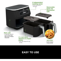 Ninja Foodi Dual Zone Air Fryer 2 Drawers, 6 Cooking Functions, 7.6L, Black, 2 Year Warranty - AF300ME