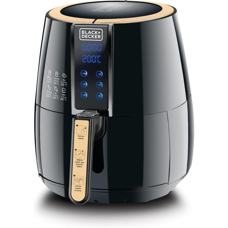 Black & Decker Digital Air Fryer 1.2KG, 4L, 1500W, Black - AF400-B5