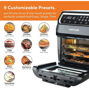 Nutricook Air Fryer Oven, 1800W, Digital/One Touch Control Panel Display, 8 Preset Programs, 12L, Black - AO112K