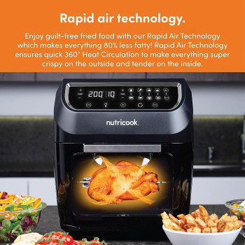 Nutricook Air Fryer Oven, 1800W, Digital/One Touch Control Panel Display, 8 Preset Programs, 12L, Black - AO112K