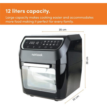 Nutricook Air Fryer Oven, 1800W, Digital/One Touch Control Panel Display, 8 Preset Programs, 12L, Black - AO112K