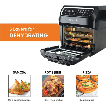Nutricook Air Fryer Oven, 1800W, Digital/One Touch Control Panel Display, 8 Preset Programs, 12L, Black - AO112K