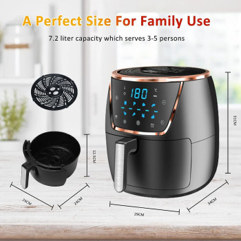 7.2 L Air Fryer, 8 Preset Programs, 1500W Electric Hot Air Fryers LCD Touch Screen, Nonstick Basket, Timer & Temperature Control Oilless Cooker 