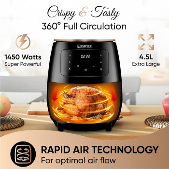 Empire Air Fryer 4.5L with Non-Stick Basket, 1400W High Power Digital Airfryer, 8 Pre-Set Functions, Digital LCD Smart Touch Screen Air Fryer Oven for Kitchen