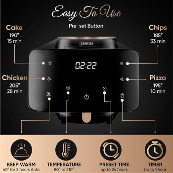 Empire Air Fryer 4.5L with Non-Stick Basket, 1400W High Power Digital Airfryer, 8 Pre-Set Functions, Digital LCD Smart Touch Screen Air Fryer Oven for Kitchen