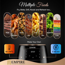 Empire Air Fryer 4.5L with Non-Stick Basket, 1400W High Power Digital Airfryer, 8 Pre-Set Functions, Digital LCD Smart Touch Screen Air Fryer Oven for Kitchen