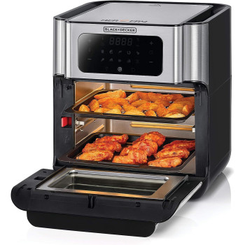 Black & Decker XL Digital Air Fryer Oven 1500W 12L, 10 Presets 360 Rapid Air Convection Tech Temp-Time Control For Little/No-Oil Healthy Frying Grilling Roasting & Baking, AOF100-B5