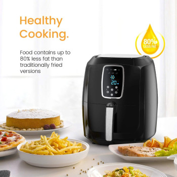 Pro Breeze XL Air Fryer 5.5L 1800W With Digital Display Timer And Fully Adjustable Temperature Control For Healthy Oil Free & Low Fat Cooking - AF-02-UK-FBA