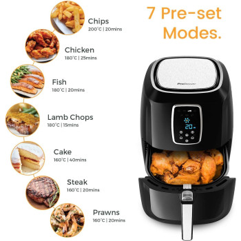 Pro Breeze XL Air Fryer 5.5L 1800W With Digital Display Timer And Fully Adjustable Temperature Control For Healthy Oil Free & Low Fat Cooking - AF-02-UK-FBA