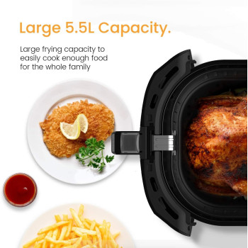 Pro Breeze XL Air Fryer 5.5L 1800W With Digital Display Timer And Fully Adjustable Temperature Control For Healthy Oil Free & Low Fat Cooking - AF-02-UK-FBA