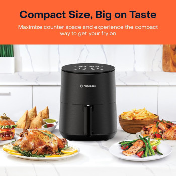 Nutricook Air Fryer Mini, 3.3L, 1500W, Digital Display, Tempered Glass Control Panel, Black - NC-AFM033K