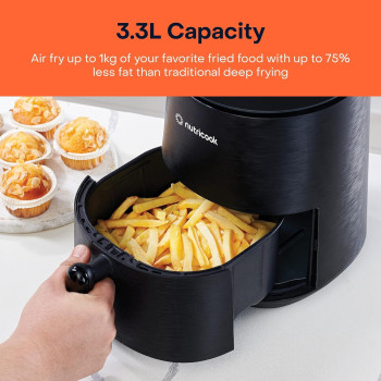 Nutricook Air Fryer Mini, 3.3L, 1500W, Digital Display, Tempered Glass Control Panel, Black - NC-AFM033K