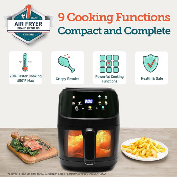 Air Fryer, 8 Cooking Presets, Large Easy-View Window, 1800W 360 Hot Oilless Oven Cooker, with LED Digital Touchscreen, Nonstick Air frier Cookers, Easy to Clean, Black