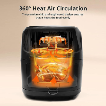 Air Fryer, 8 Cooking Presets, Large Easy-View Window, 1800W 360 Hot Oilless Oven Cooker, with LED Digital Touchscreen, Nonstick Air frier Cookers, Easy to Clean, Black