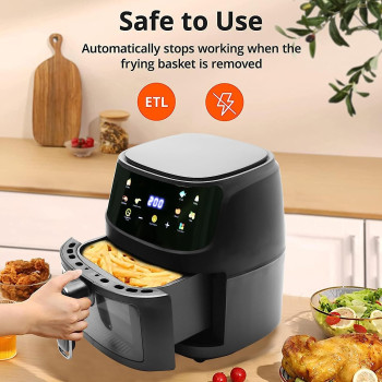 Air Fryer, 8 Cooking Presets, Large Easy-View Window, 1800W 360 Hot Oilless Oven Cooker, with LED Digital Touchscreen, Nonstick Air frier Cookers, Easy to Clean, Black